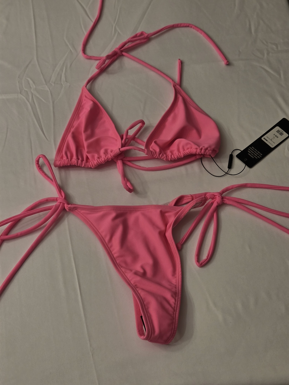 Fashion Nova Hot Pink Tie-Side Triangle Bikini Set